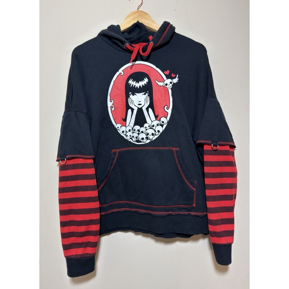 Hot Topic Emily The Strange Twofer Striped Hoodie Goth Punk Grunge Large
